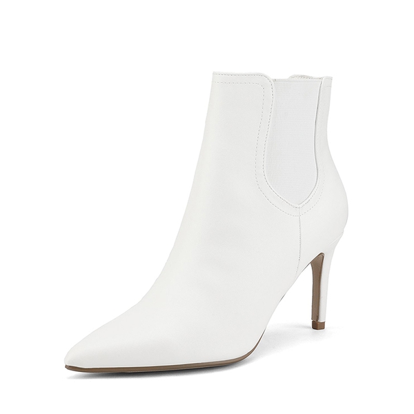 Pointed Toe Stiletto Ankle Booties - WHITE PU -  0